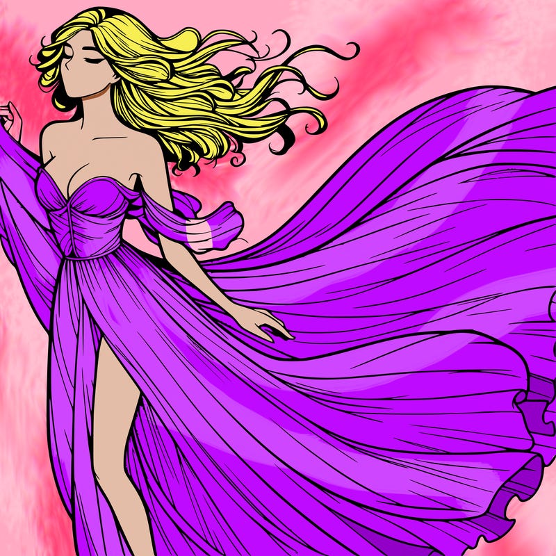 realistic woman in dress flowing the the wind