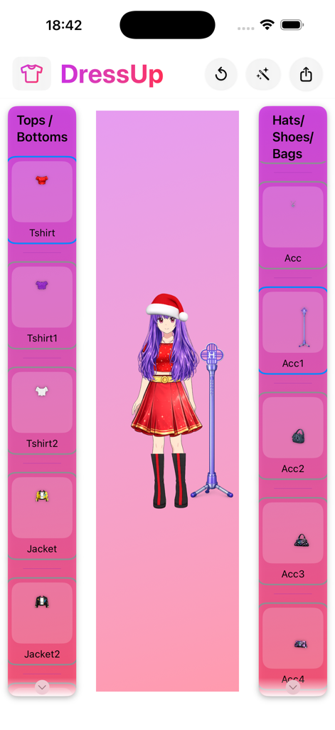 Rumi Hundrix: Dress Up Game - Anime doll maker interface showing a character in a festive red outfit and Santa hat.