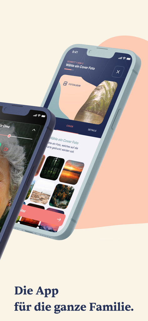 enna - Two smartphones displaying the enna app for family photo sharing and communication