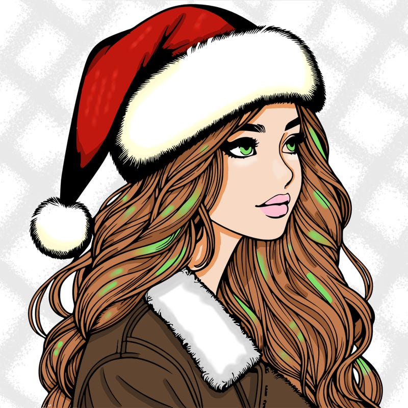 realistic girl in santa hat