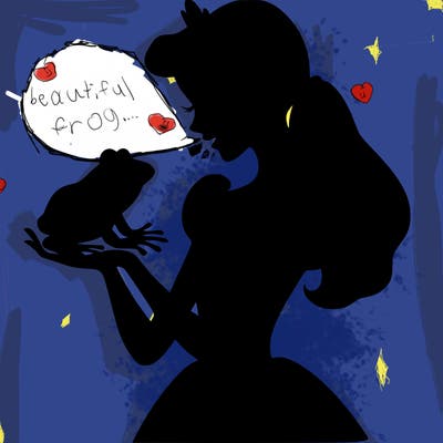 a shadow of a princess holding a frog realistic