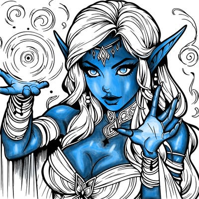 realistic scary beautiful elf sorceress casting spell