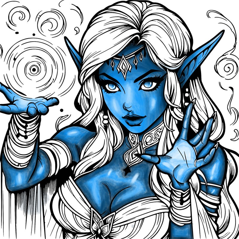 realistic scary beautiful elf sorceress casting spell