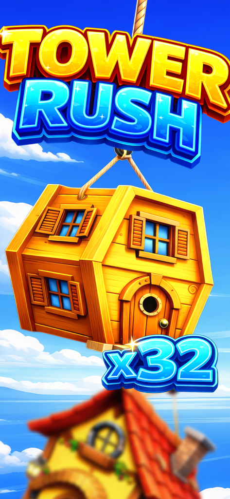 Strong Whisper Expert - Una casa de madera de dibujos animados colgada de una cuerda en el juego móvil Tower Rush con un multiplicador de x32