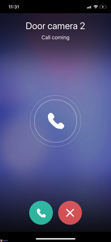 COMMAX IoT - Incoming call interface from a door camera on the COMMAX IoT app screen