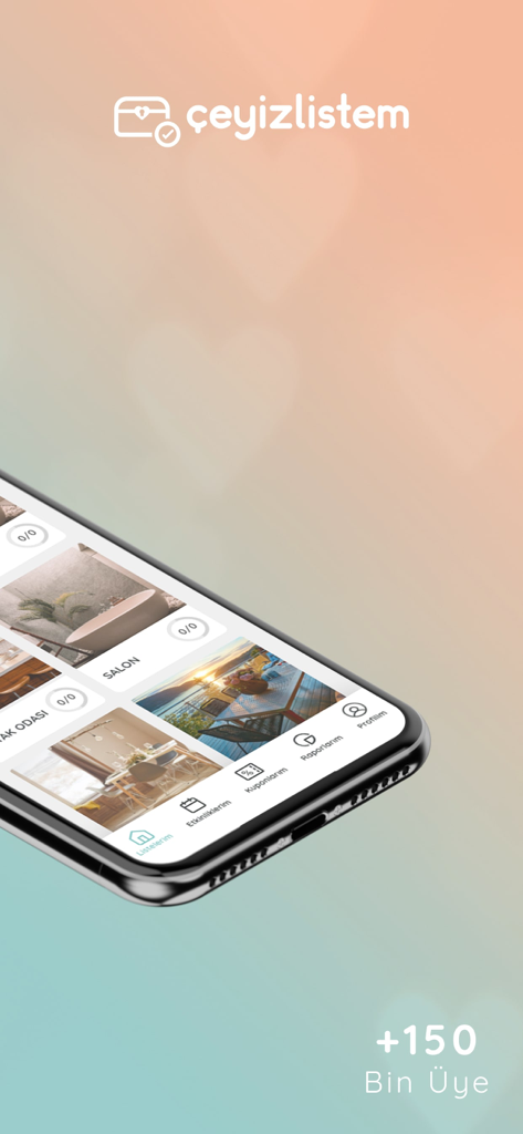 Çeyiz Listem - Smartphone displaying the Ceyiz Listem wedding planning and registry app interface