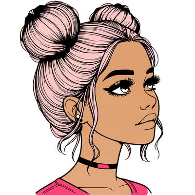 realistic girl with buns on the top of her head