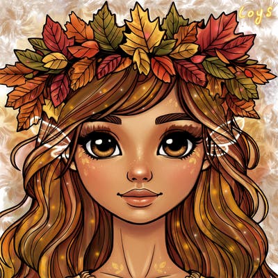 realistic girl with fall leaf crown