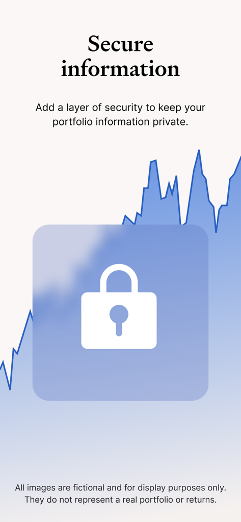 Écran de sécurité de l'application Sharesight montrant une icône de cadenas sur un graphique de performance financière