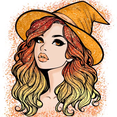 realistic witch girl with wavy hair and lips