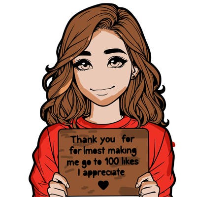 a realistic girl holding a sign that says thank you for almost making me go to 100 likes i appreciate it
