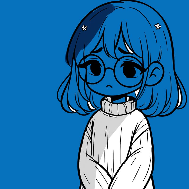 sad girl with glasses in a sweater