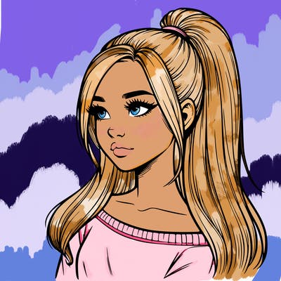 realistic girl with a high ponytail