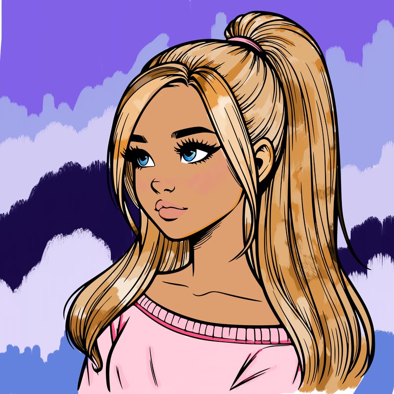 realistic girl with a high ponytail