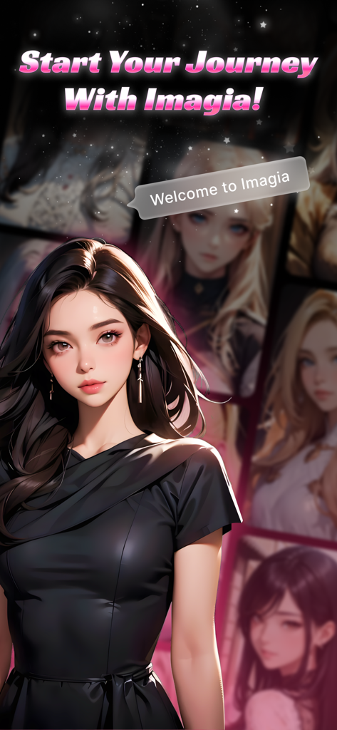 Imagia-Chat Me&Art - A collection of diverse AI generated female characters on the Imagia app home screen