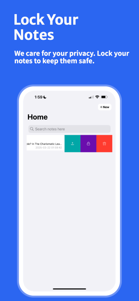 SpeechNotes · - Interface of SpeechNotes app demonstrating how to lock and secure private notes