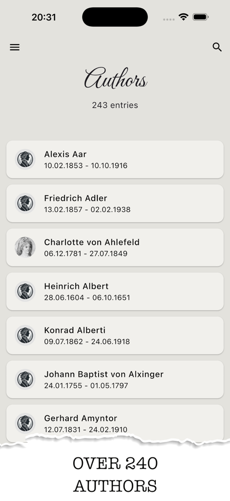 German poetry - List of authors with names and dates in the German Poetry app
