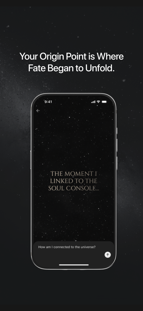 GodGPT app interface with a starry background and a chat prompt about being connected to the universe