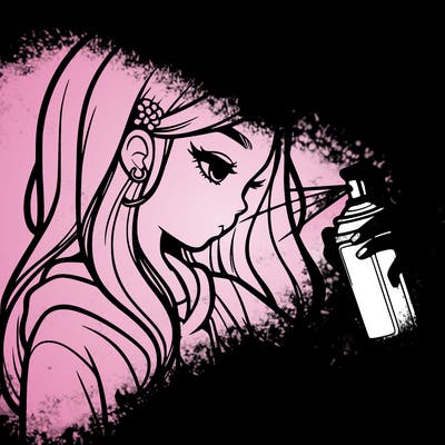 a realistic girl spray painting