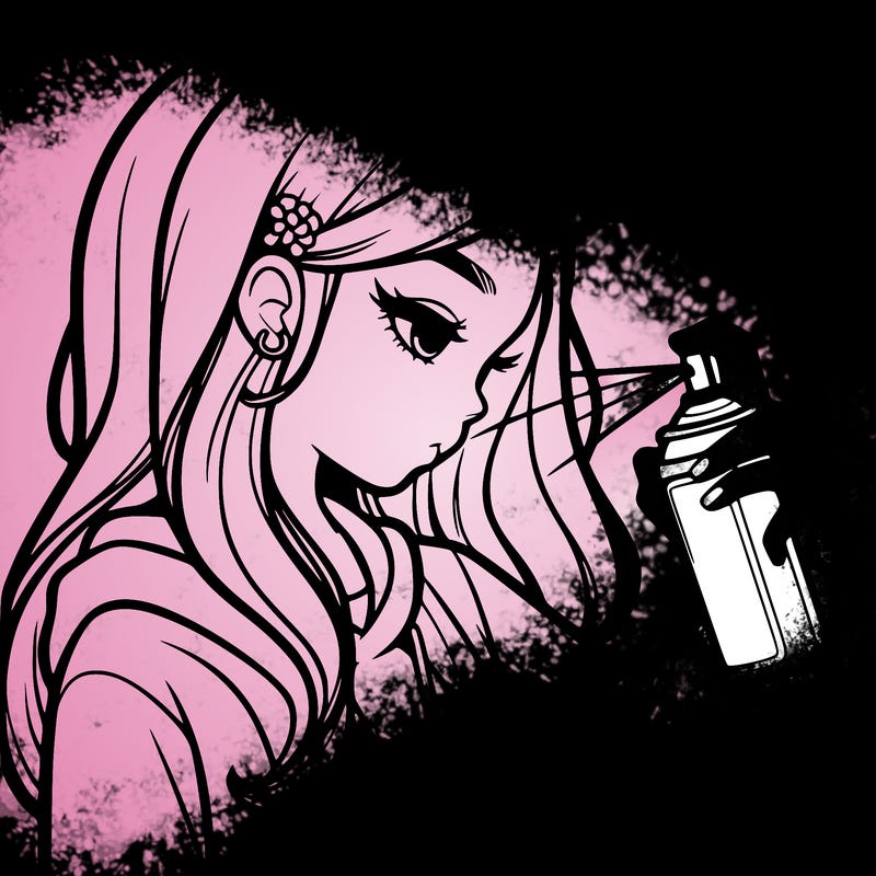 a realistic girl spray painting