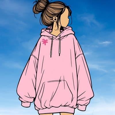 realistic girl with a oversized sweatshirt on and a bun