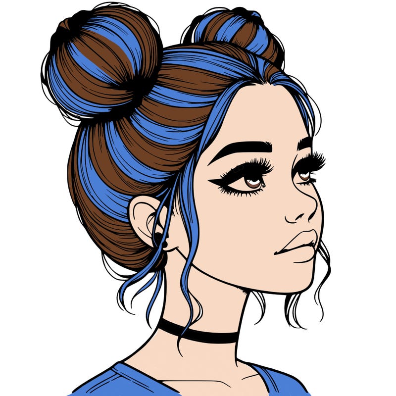 realistic girl with buns on the top of her head