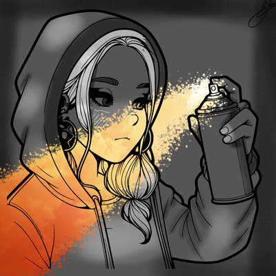 a realistic girl, spray painting