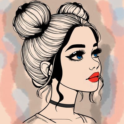 realistic girl with buns on the top of her head