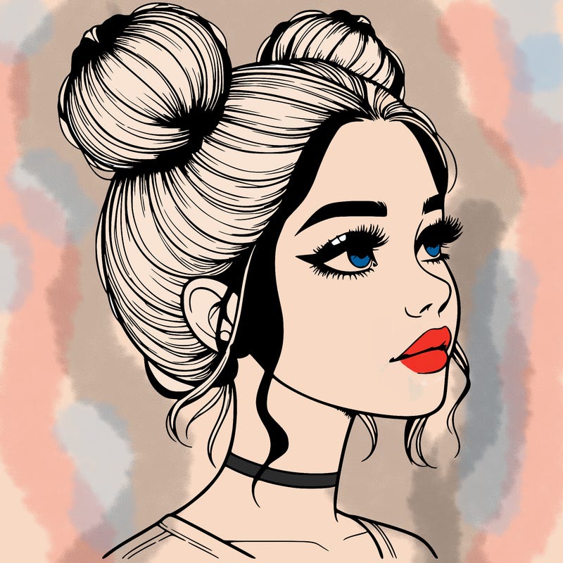 realistic girl with buns on the top of her head