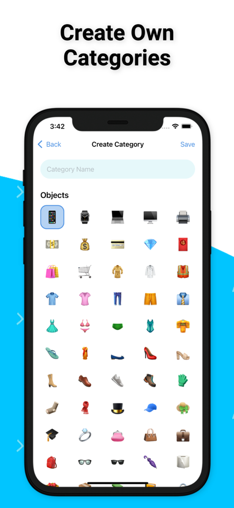 Money Tracker:Expense Tracker - Money Tracker app interface for creating custom spending categories with a selection of lifestyle icons