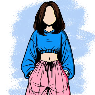 realistic girl faceless with baggy pants and a crop top