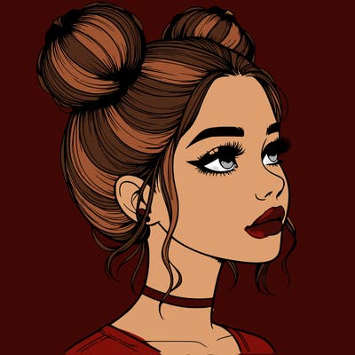 realistic girl with buns on the top of her head