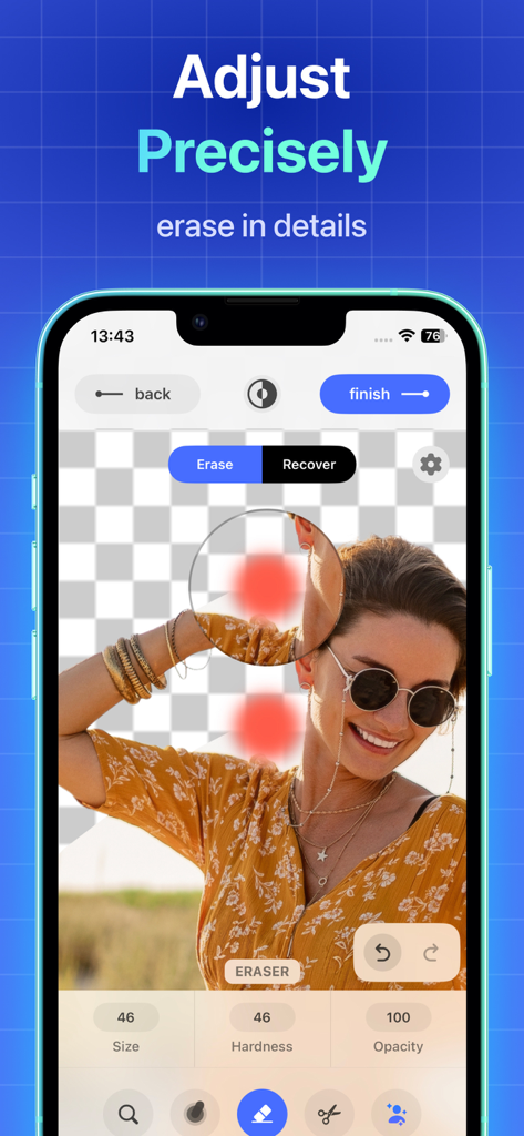 Background Remover - PNG Maker - Manual background eraser tool interface with precision adjustment controls in the PNG Maker app