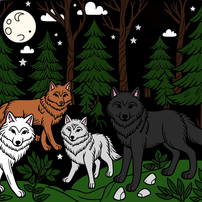 wolves in the night in a forest