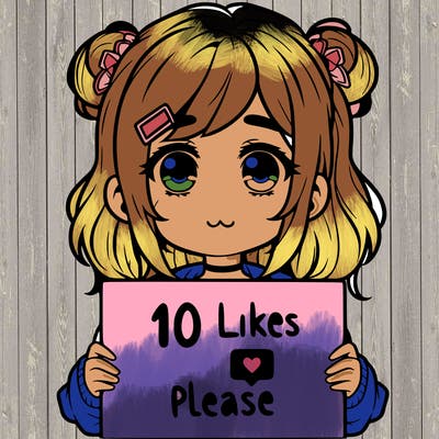 a girl with a sign saying 10 likes please