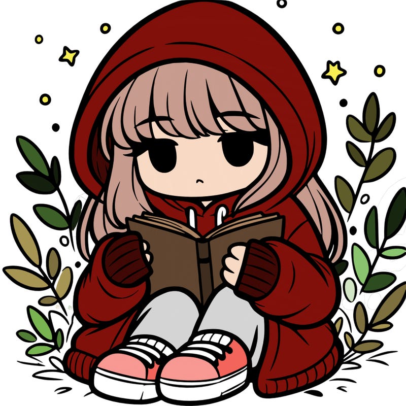 girl in oversized hoodie reading a book