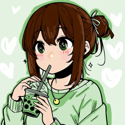 manga character drinking boba