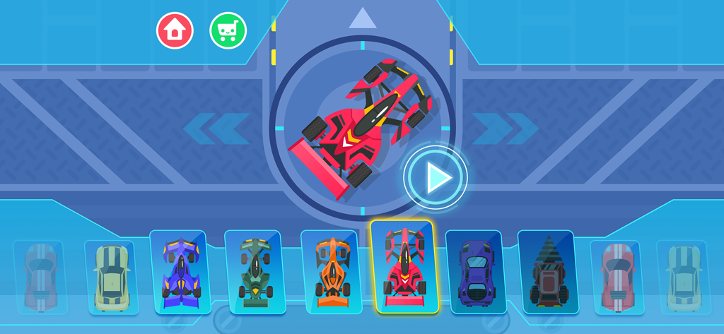 Coding for kids - Racing games - Vehicle selection menu in the Dinosaur Coding 3 racing game for kids