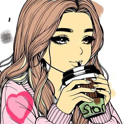 realistic girl drinking coffee