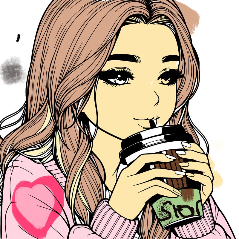 realistic girl drinking coffee