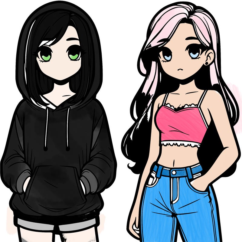 two teenager girls one wearing a hoodie and shorts and the other way and crop top and jeans
