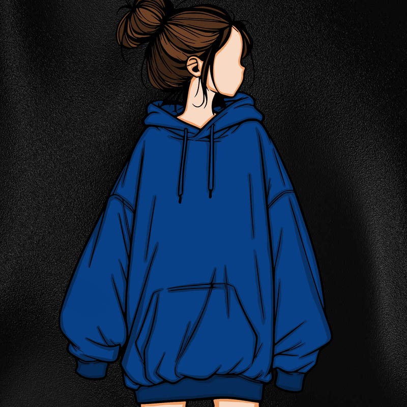 realistic girl with a oversized sweatshirt on and a bun