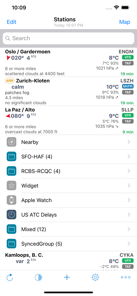 AeroWeather Pro - AeroWeather Pro stations view showing aviation weather data and flight rules