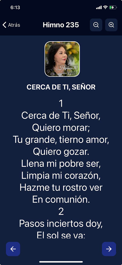 Screen showing lyrics for Himno 235 in the Himnario IDMJI mobile app.