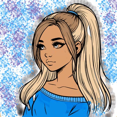 realistic girl with a high ponytail