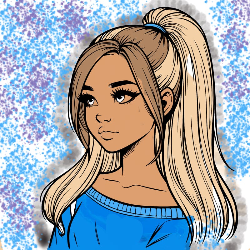 realistic girl with a high ponytail