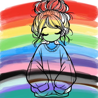 girl with baggy sweatshirt and messy bun