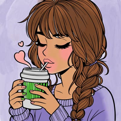 realistic girl drinking coffee