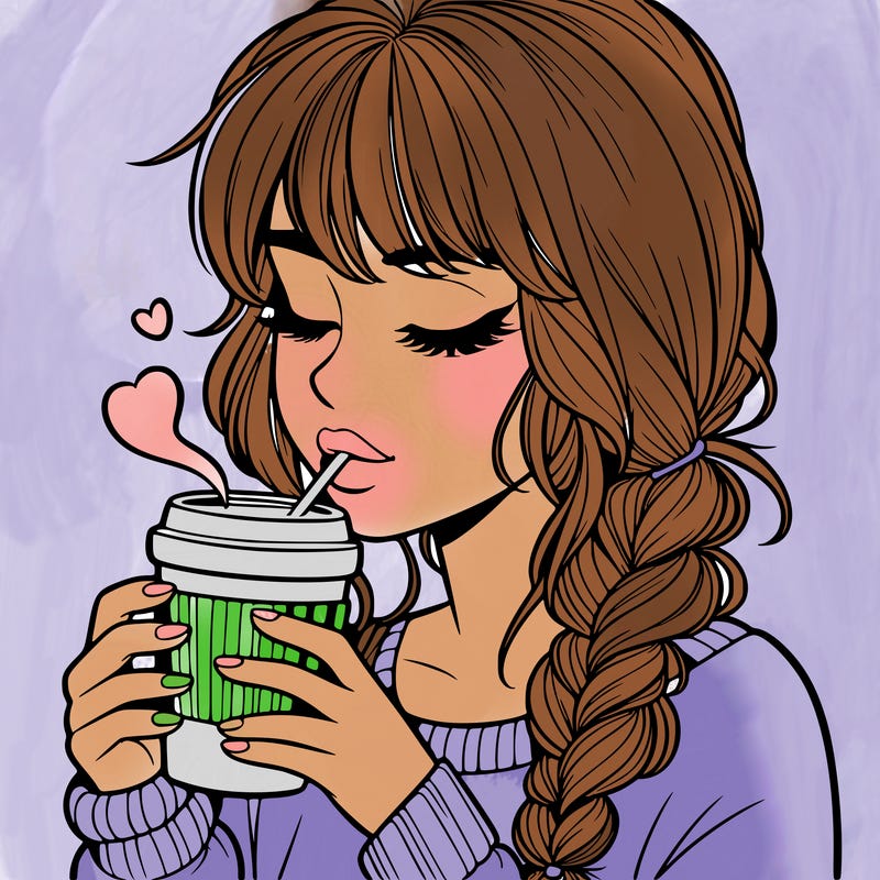 realistic girl drinking coffee