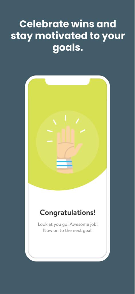 Fit Positive - Fit Positive app screen celebrating fitness goal completion with a high five illustration and congratulatory text